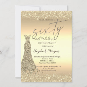 Gold Glitter Dust Border Dress 60th Birthday Invitation