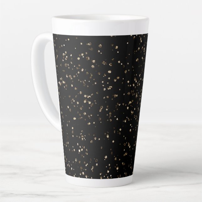 Gold Glitter Dust on Black Latte Mug (Left Angle)
