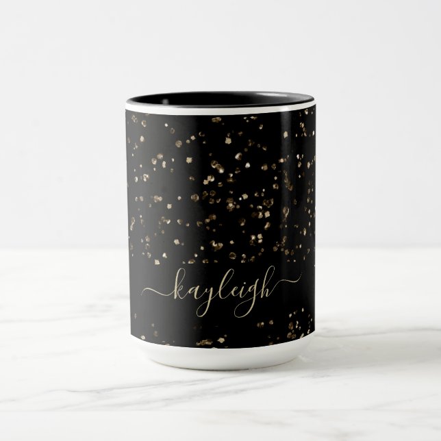 Gold Glitter Dust on Black Mug Personalized (Center)