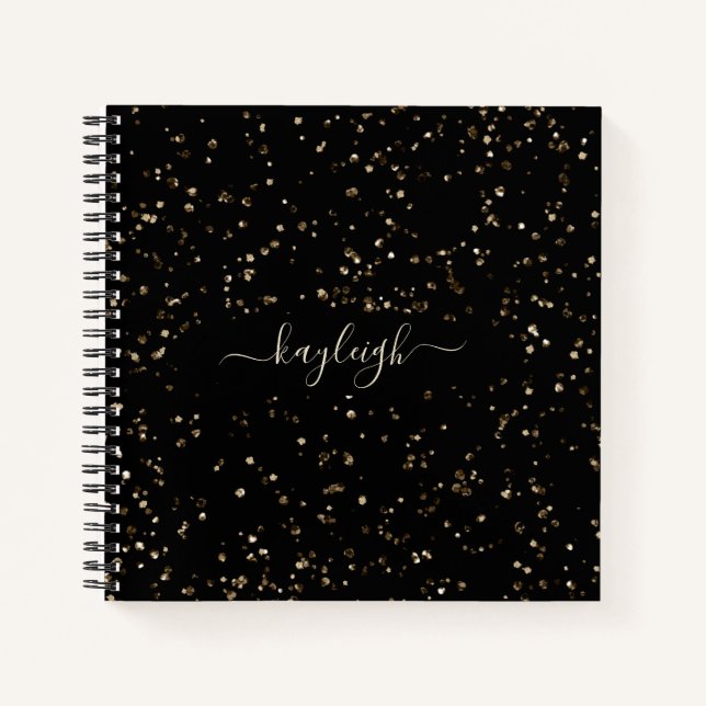 Gold Glitter Dust on Black Notebook (Front)