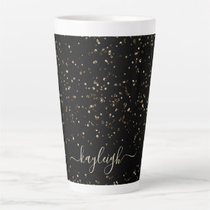 Gold Glitter Dust on Black Personalized Latte Mug