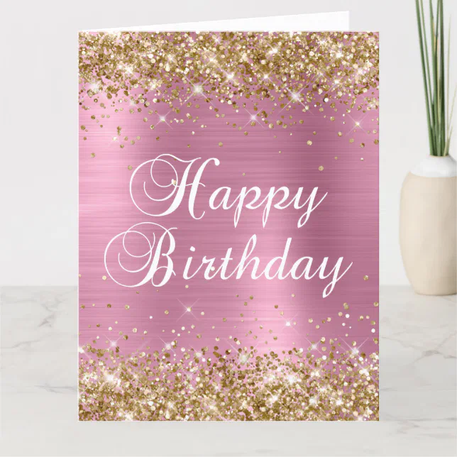 Gold Glitter Dusty Pink Big Happy Birthday Card | Zazzle