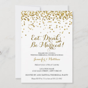 Gold Glitter Eat Drink Be Married Rehearsal Dinner Invitation