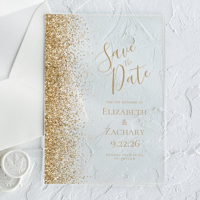 Gold Glitter Edge Wedding Save the Date (Creator Uploaded)