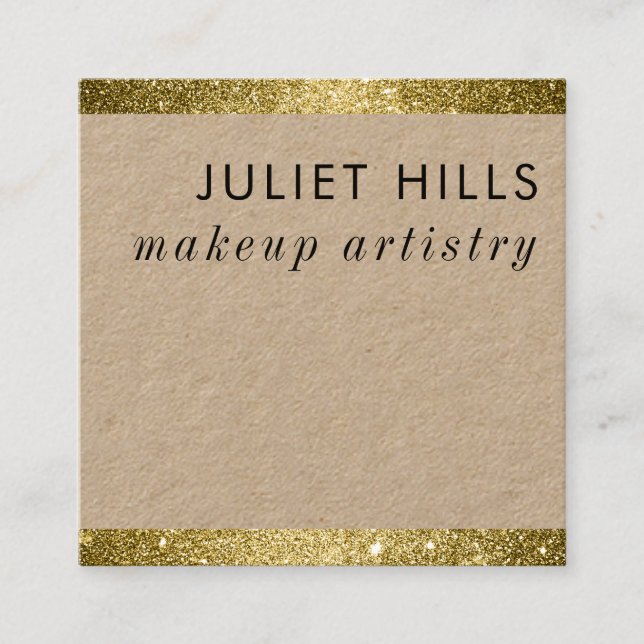 Gold Glitter Edged Square Business Card (Front)