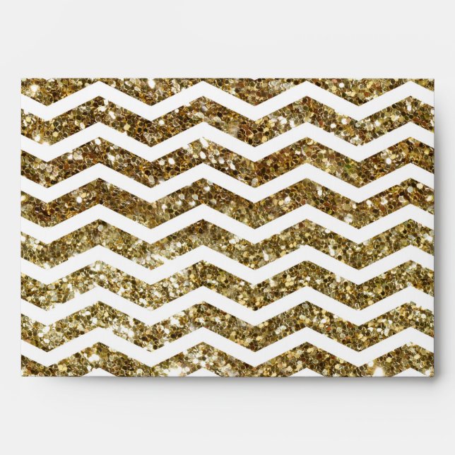 Gold Glitter Effect Elegant Chevron Zig-Zag Envelope (Front)