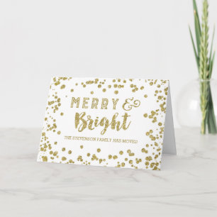 Gold Glitter Effect Merry Christmas New Address Holiday Card