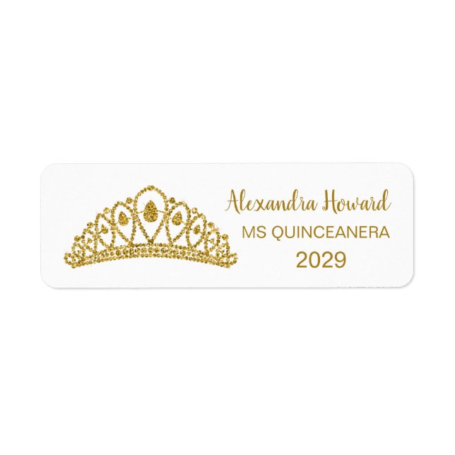 Gold glitter effect Tiara Quiinceanera Label (Front)