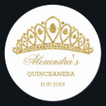 Gold glitter effect tiara Quinceanera Classic Round Sticker<br><div class="desc">Modern and elegant golden glitter effect princess tiara Quinceanera round sticker The background color can be changed</div>