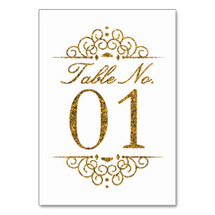 Gold Glitter Effect Wedding Table Number Card (01)
