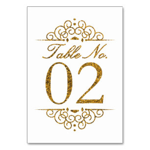 Gold Glitter Effect Wedding Table Number Card (02)