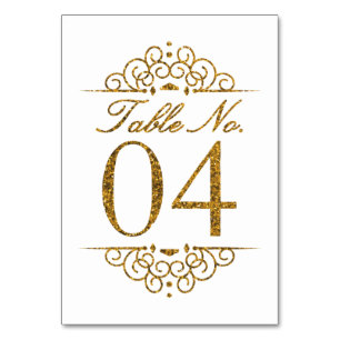 Gold Glitter Effect Wedding Table Number Card (04)