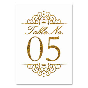 Gold Glitter Effect Wedding Table Number Card (05)