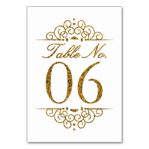 Gold Glitter Effect Wedding Table Number Card (06)