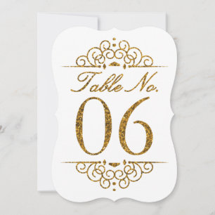 Gold Glitter Effect Wedding Table Number Card (06)