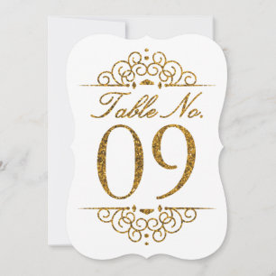 Gold Glitter Effect Wedding Table Number Card (09)
