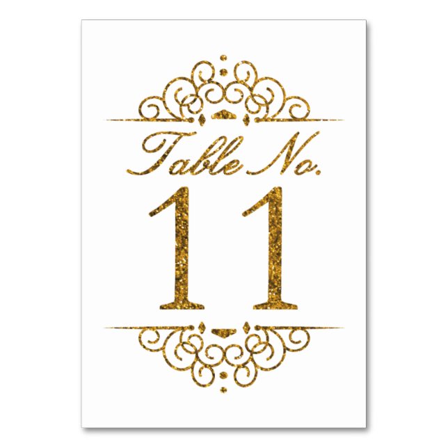 Gold Glitter Effect Wedding Table Number Card (11) (Front)