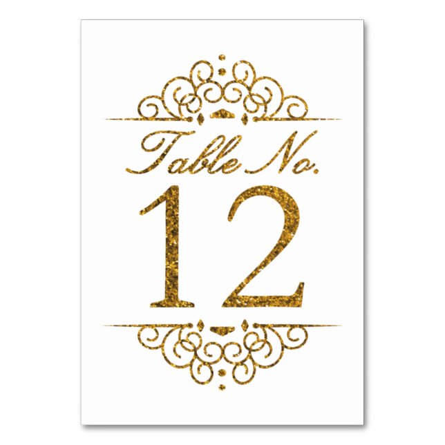 Gold Glitter Effect Wedding Table Number Card (12) (Front)