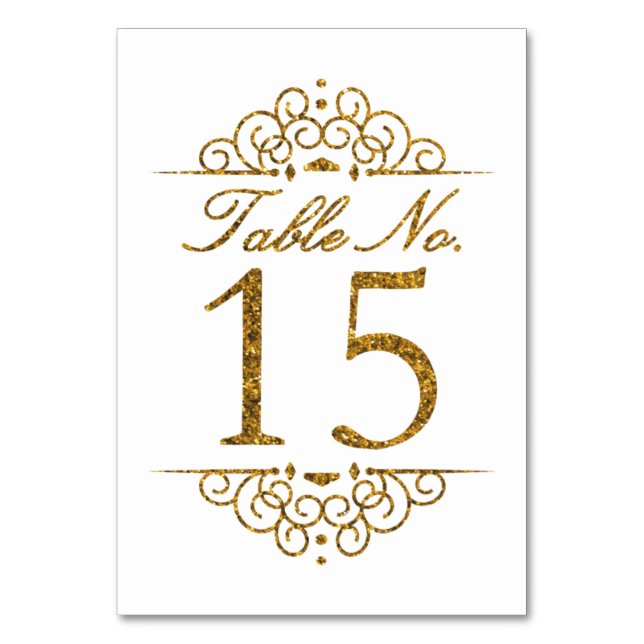 Gold Glitter Effect Wedding Table Number Card (15) (Front)