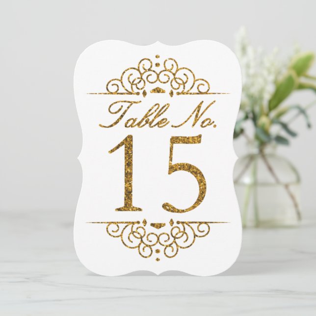 Gold Glitter Effect Wedding Table Number Card (15) (Standing Front)