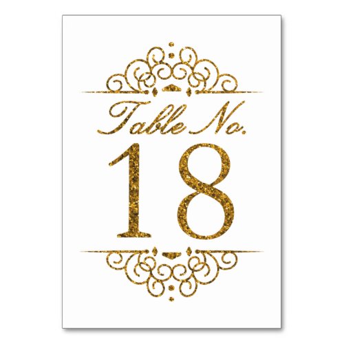 Gold Glitter Effect Wedding Table Number Card 18