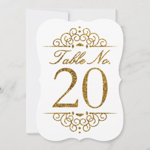 Gold Glitter Effect Wedding Table Number Card (20)