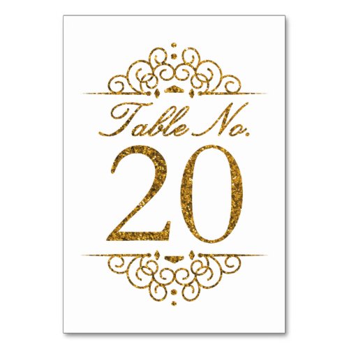 Gold Glitter Effect Wedding Table Number Card 20