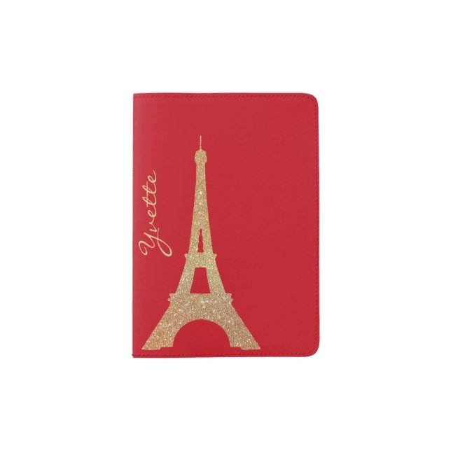Gold Glitter Eiffel Tower Passport Holder (Front)