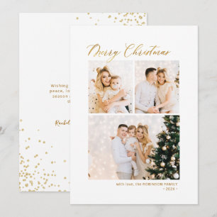 Gold Glitter Elegant 3 Multi Photo Christmas Holiday Card