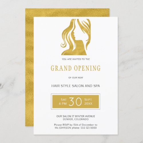Gold glitter elegant beauty salon grand opening invitation
