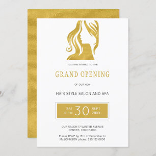 Gold glitter elegant beauty salon grand opening invitation
