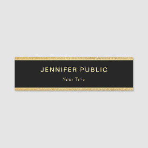 Gold Glitter Elegant Black Template Modern Trendy Name Tag