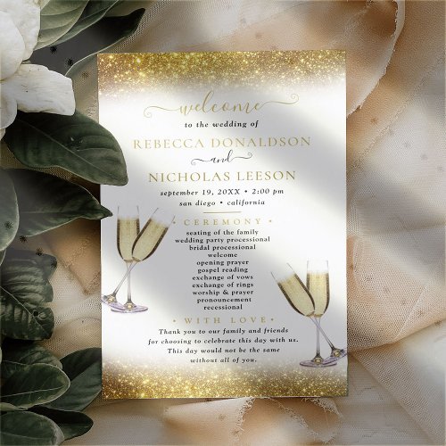 Gold Glitter Elegant Calligraphy Wedding Program