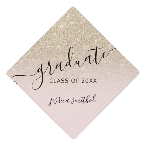 Gold glitter elegant chic typography graduate graduation cap topper