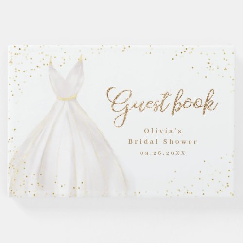 Gold Glitter Elegant Dress Bridal Shower Guest Book