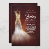 Gold Glitter Elegant Dress Burgundy Bridal shower Invitation (Front/Back)