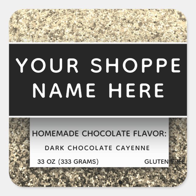 Gold Glitter Elegant Food Container Candle Label (Front)