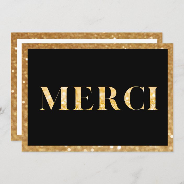 Gold Glitter Elegant Merci Custom Thank You Card | Zazzle.com