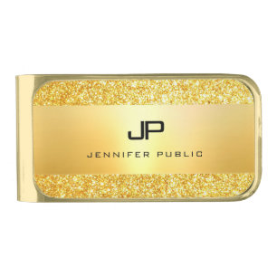 Gold Glitter Elegant Monogram Modern Template Finish Money Clip