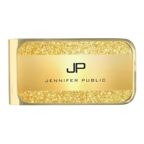 Gold Glitter Elegant Monogram Modern Template Gold Finish Money Clip