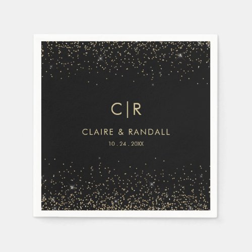 Gold Glitter Elegant Monogram Wedding Napkins