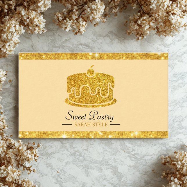 Gold Glitter Elegant Pastry Bakery  Business Card (Creator Uploaded)