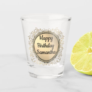 Gold Glitter Elegant Personalized Birthday Shot Glass