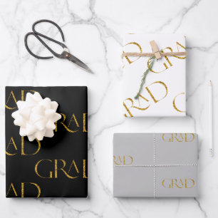 Gold Glitter Elegant Script Graduation  Wrapping Paper Sheets