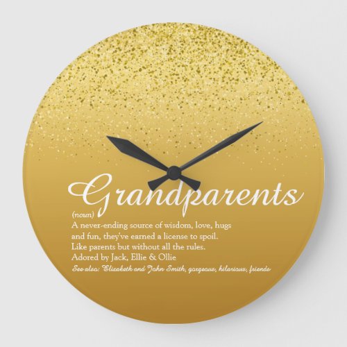 Gold Glitter Elegant Script Grandparents Quote Large Clock