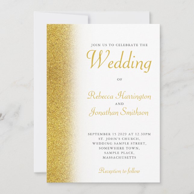 Gold Glitter Elegant Script Wedding Invitation (Front)