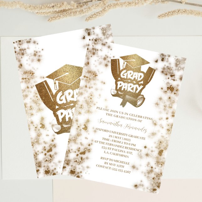 Gold Glitter Elegant Stylish Graduation Party  Invitation (Creator Uploaded)