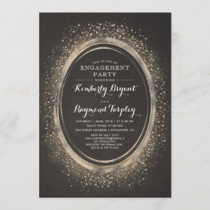 Gold Glitter Elegant Vintage Engagement Party Invitation
