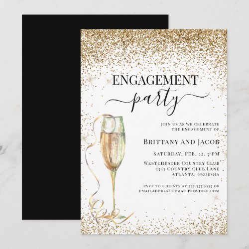 Gold Glitter Elegant Wedding Engagement Party Invitation
