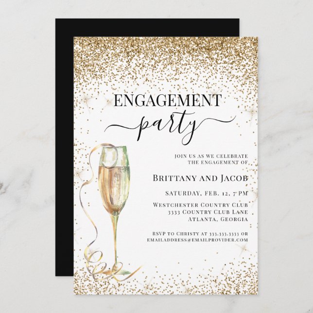 Gold Glitter Elegant Wedding Engagement Party Invitation (Front/Back)